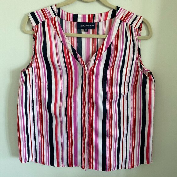 Jones New York Women's Sleeveless One Pocket Shirt Blouse Top Multicolor Size LP - Picture 3 of 6